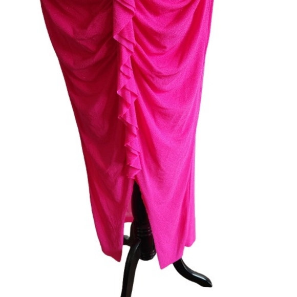🆕️⬇️Lovely Grace Hot Pink Ruched Glitter Maxi Dress - Picture 4 of 16